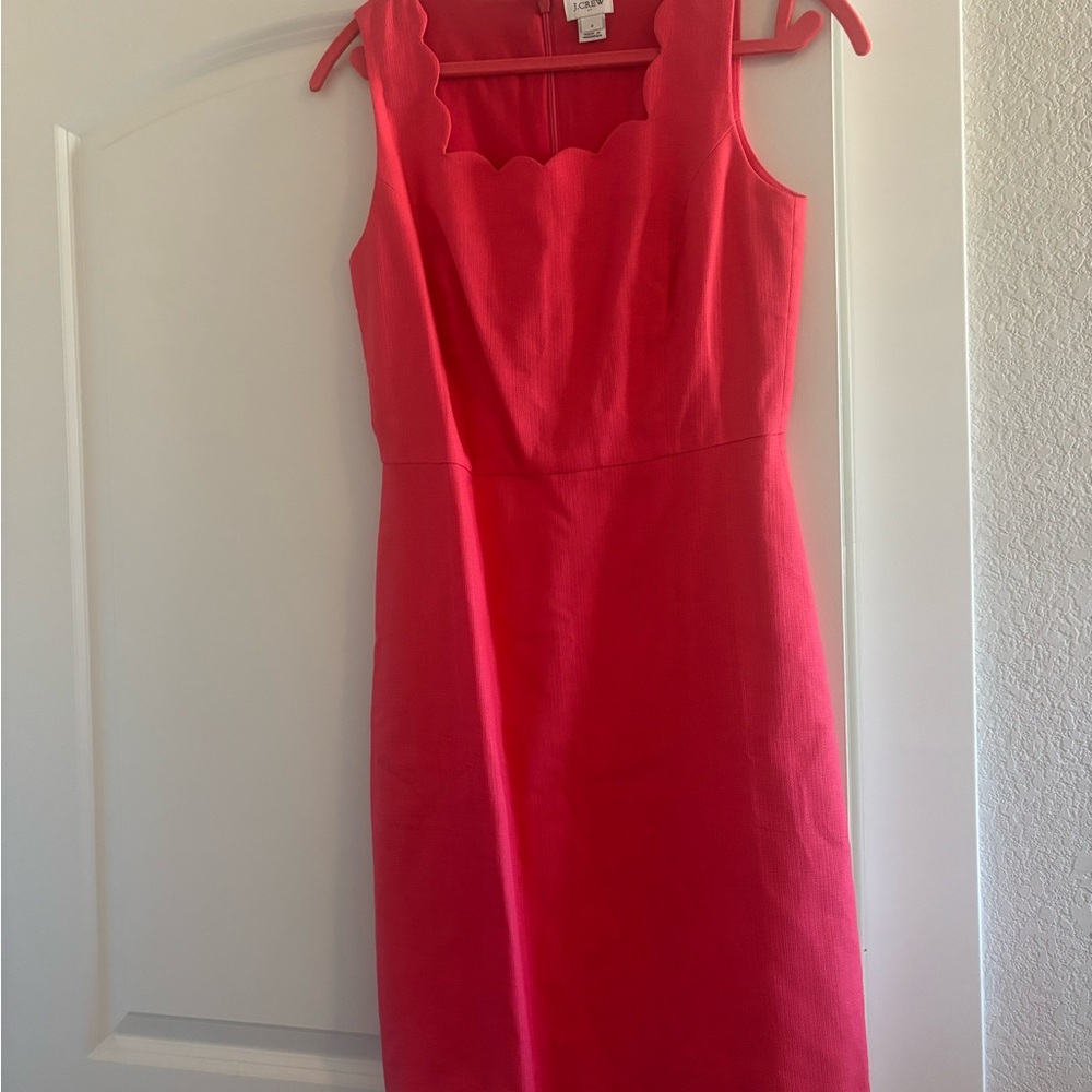J. Crew Vibrant Pink Scalloped Midi Dress